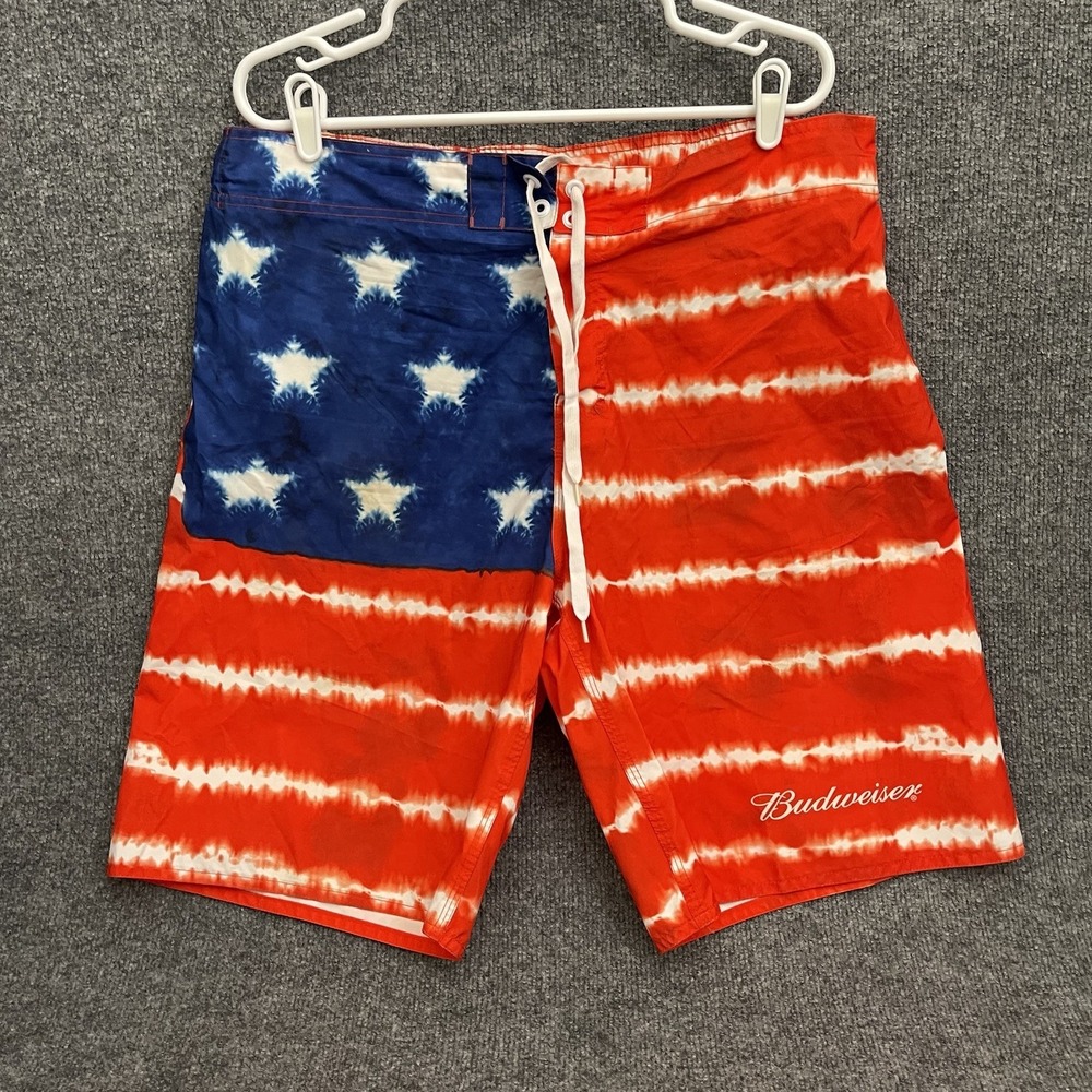 Budweiser Board Shorts Mens Sz 40-42 Red White Blue Swim Trunks